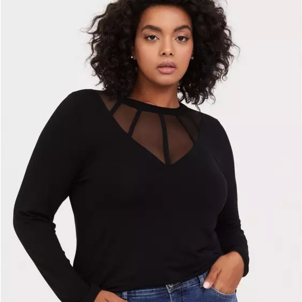 Torrid Black Long Sleeve Blouse with Mesh Panels
